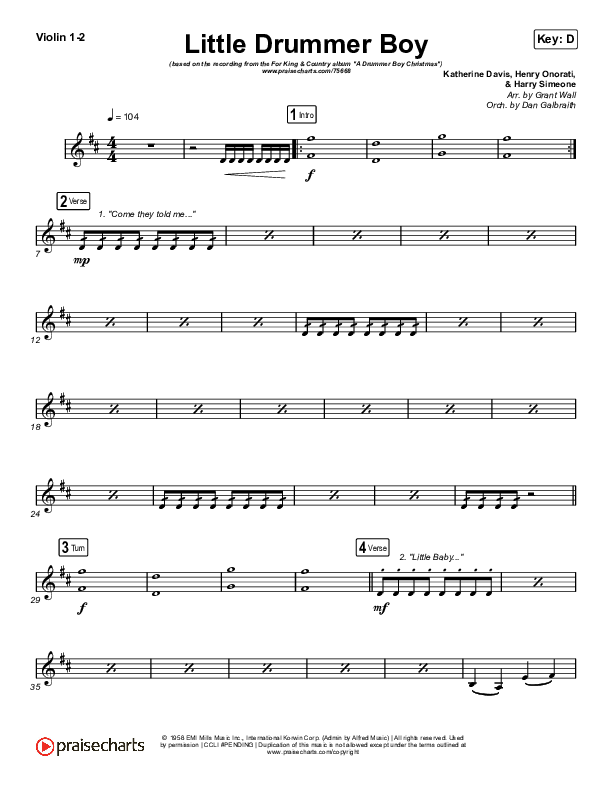 Little Drummer Boy Violin 1/2 (for KING & COUNTRY)