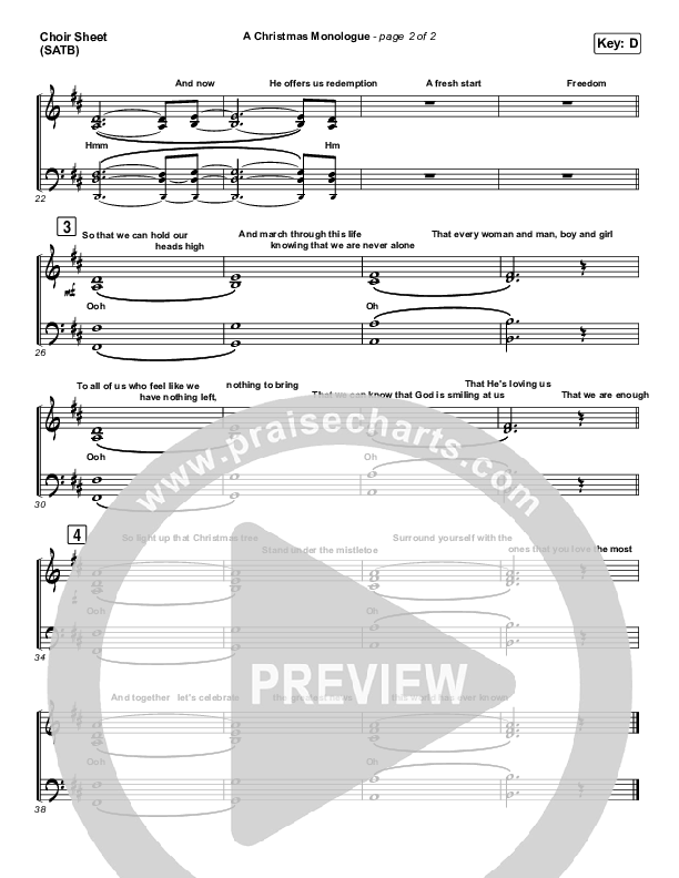 Christmas Monologue Choir Sheet (SATB) (for KING & COUNTRY)