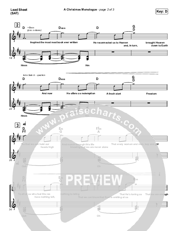 Christmas Monologue Lead Sheet (SAT) (for KING & COUNTRY)