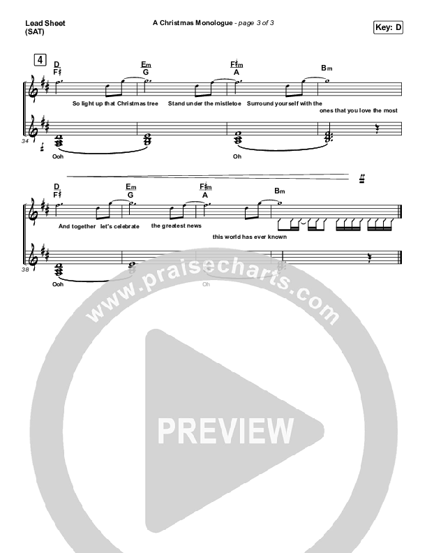 Christmas Monologue Lead Sheet (SAT) (for KING & COUNTRY)
