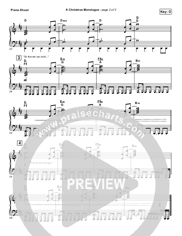 Christmas Monologue Piano Sheet (for KING & COUNTRY)