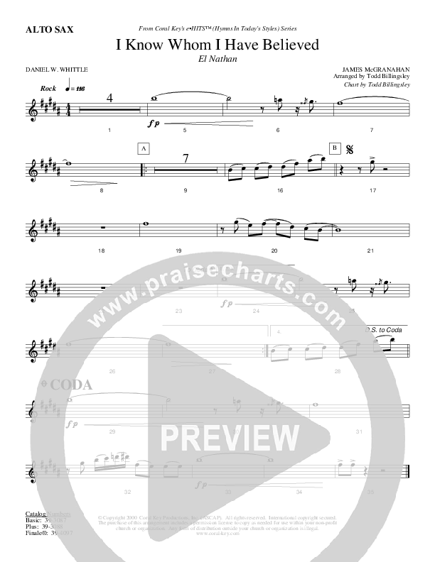 I Know Whom I Have Believed Alto Sax (Todd Billingsley)