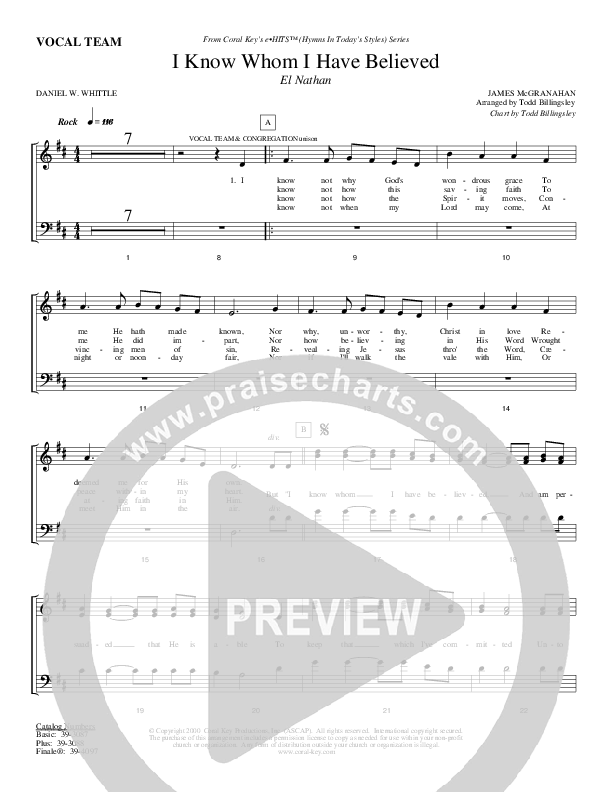 I Know Whom I Have Believed Choir Sheet (Todd Billingsley)