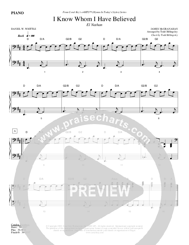 I Know Whom I Have Believed Piano Sheet (Todd Billingsley)