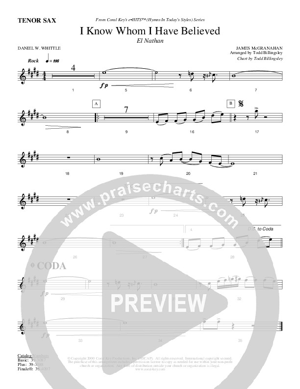 I Know Whom I Have Believed Tenor Sax 2 (Todd Billingsley)