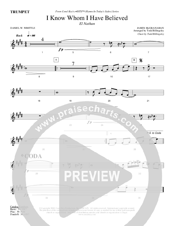 I Know Whom I Have Believed Trumpet (Todd Billingsley)