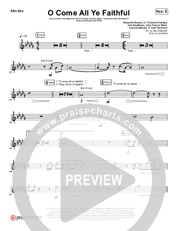 O Come All Ye Faithful Alto Sax (for KING & COUNTRY)