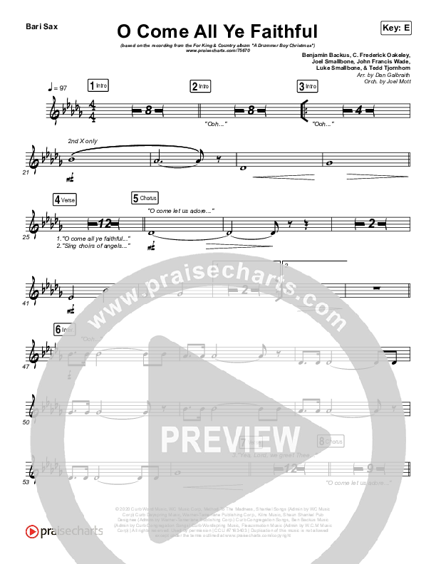 O Come All Ye Faithful Bari Sax (for KING & COUNTRY)