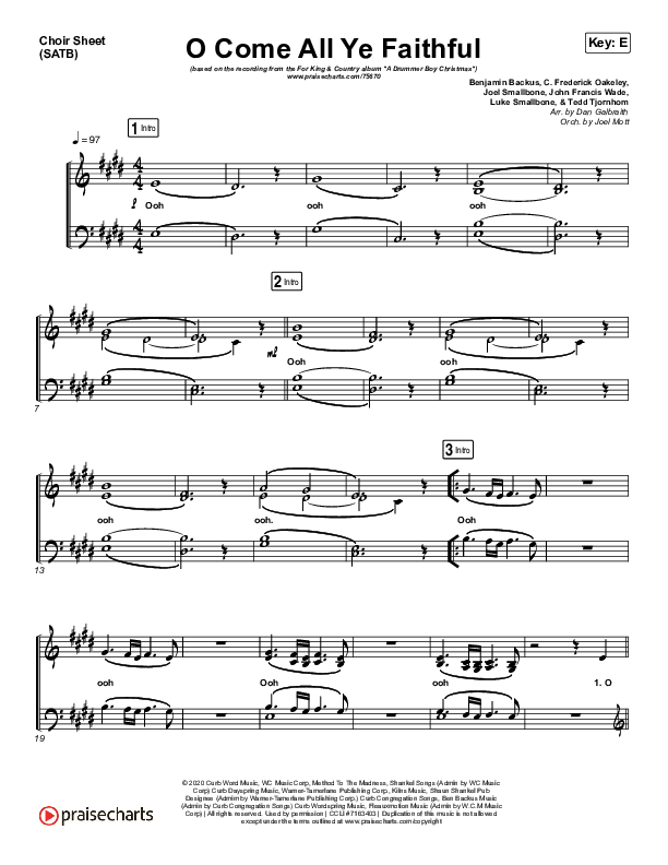 O Come All Ye Faithful Choir Sheet (SATB) (for KING & COUNTRY)
