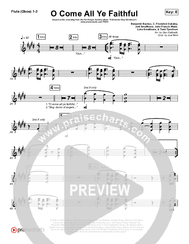 O Come All Ye Faithful Flute/Oboe 1/2/3 (for KING & COUNTRY)
