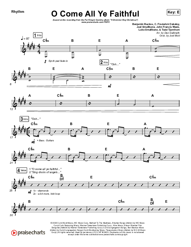 O Come All Ye Faithful Rhythm Chart (for KING & COUNTRY)
