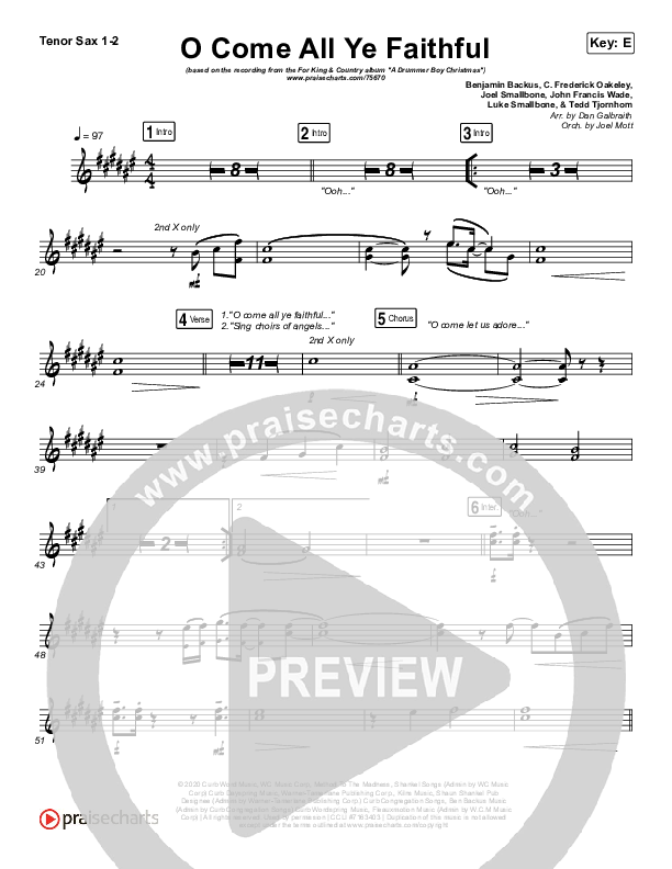 O Come All Ye Faithful Tenor Sax 1/2 (for KING & COUNTRY)