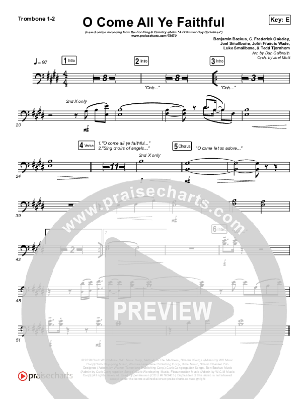 O Come All Ye Faithful Trombone 1/2 (for KING & COUNTRY)
