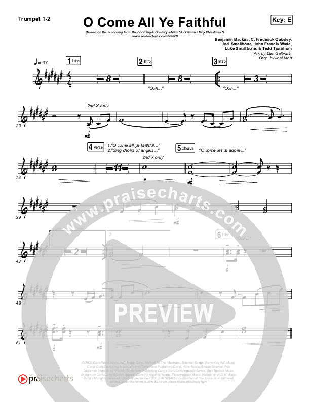 O Come All Ye Faithful Trumpet 1,2 (for KING & COUNTRY)