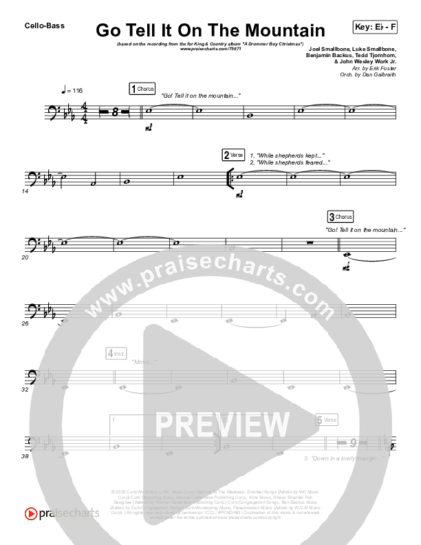 Go Tell It On The Mountain Cello/Bass (for KING & COUNTRY / Gabby Barrett)