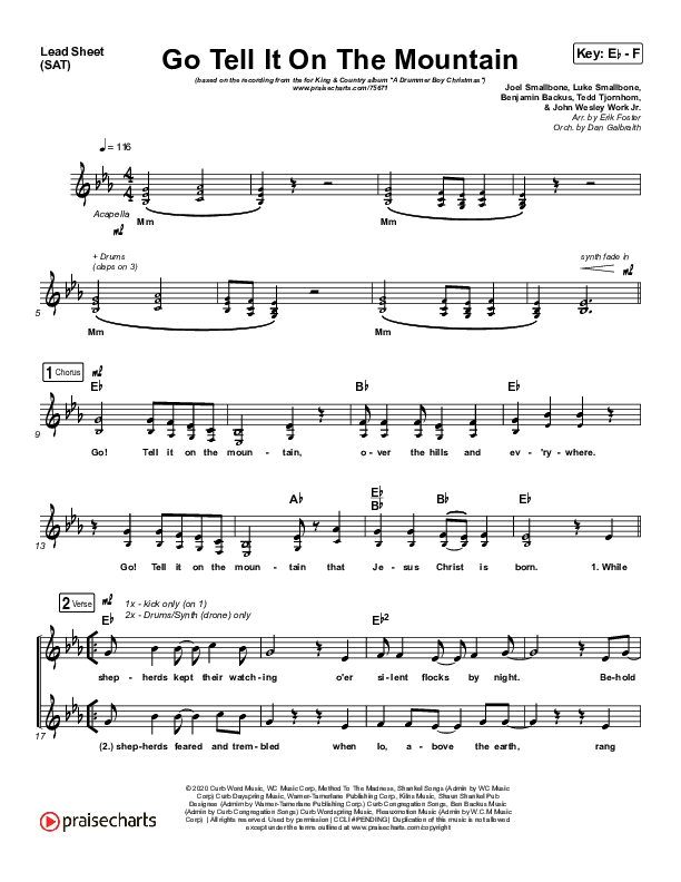 Go Tell It On The Mountain Lead Sheet (SAT) (for KING & COUNTRY / Gabby Barrett)