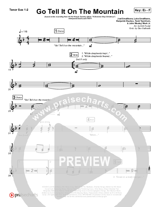 Go Tell It On The Mountain Tenor Sax 1/2 (for KING & COUNTRY / Gabby Barrett)