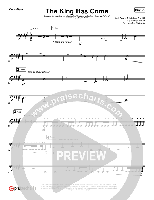 The King Has Come Cello/Bass (Passion / Kristian Stanfill)
