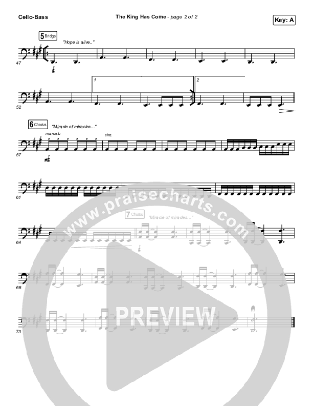 The King Has Come Cello/Bass (Passion / Kristian Stanfill)