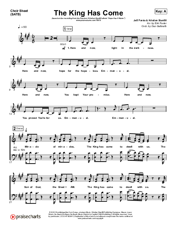 The King Has Come Choir Sheet (SATB) (Passion / Kristian Stanfill)