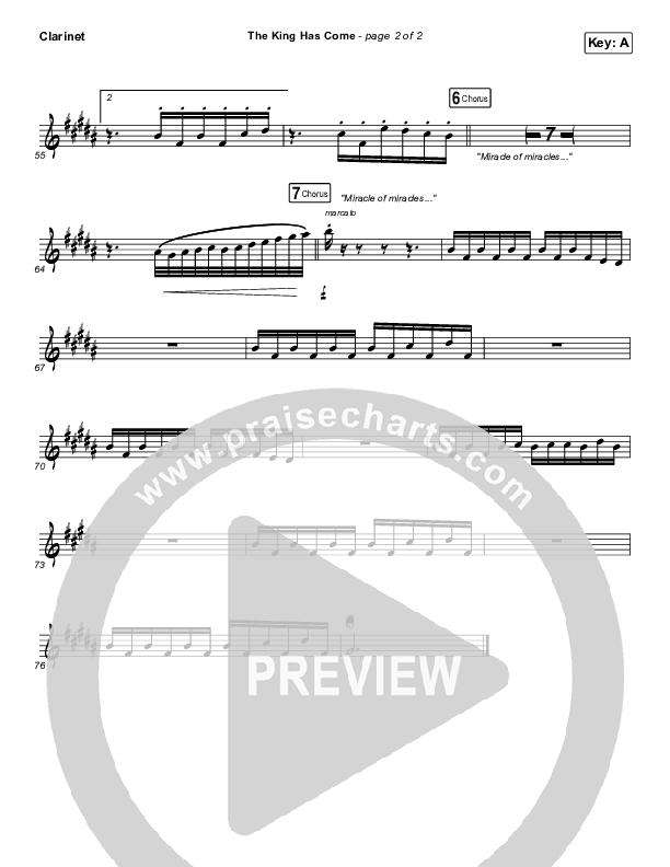 The King Has Come Clarinet (Passion / Kristian Stanfill)