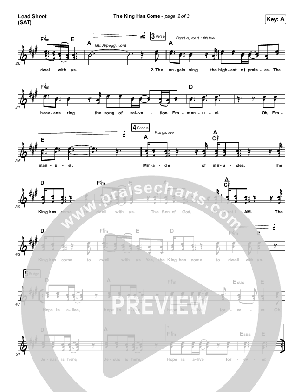 The King Has Come Lead Sheet (SAT) (Passion / Kristian Stanfill)