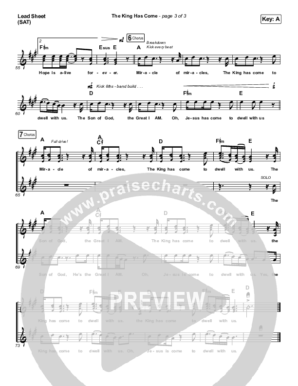 The King Has Come Lead Sheet (SAT) (Passion / Kristian Stanfill)