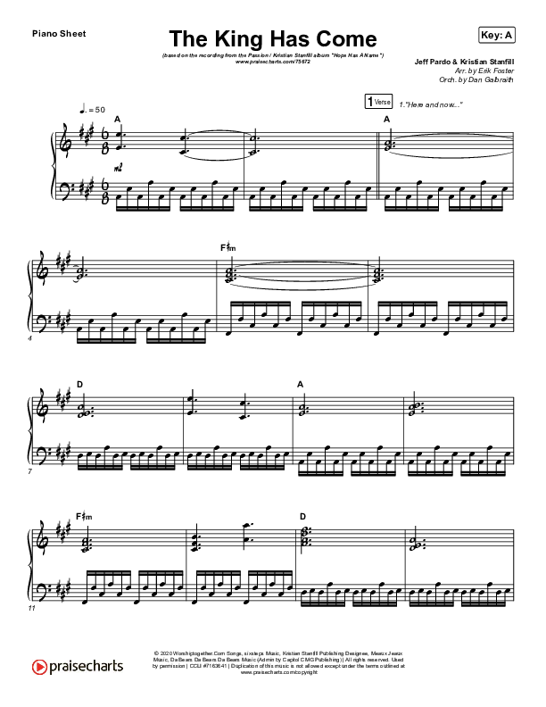The King Has Come Piano Sheet (Passion / Kristian Stanfill)