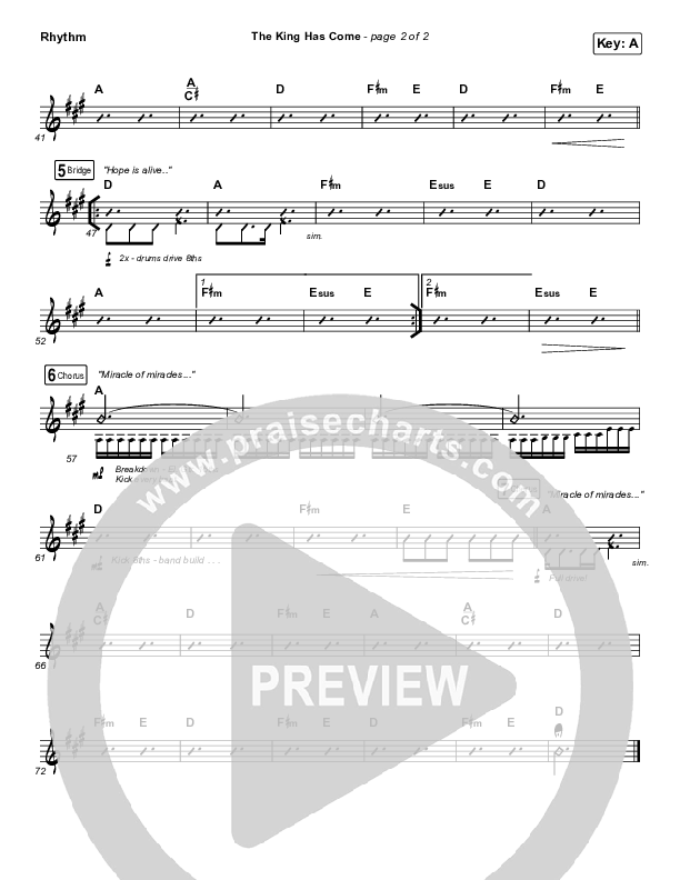 The King Has Come Rhythm Chart (Passion / Kristian Stanfill)