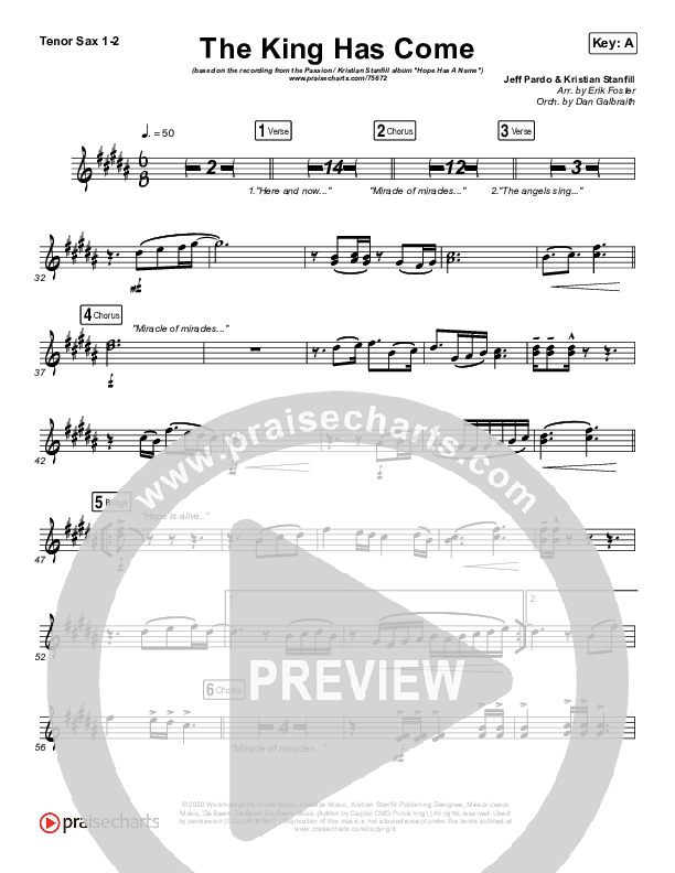 The King Has Come Tenor Sax 1/2 (Passion / Kristian Stanfill)