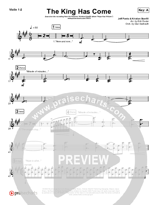 The King Has Come Violin 1/2 (Passion / Kristian Stanfill)