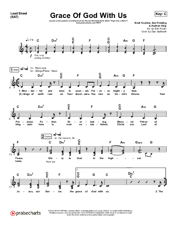 Grace Of God With Us Lead Sheet (SAT) (Passion / Chidima)