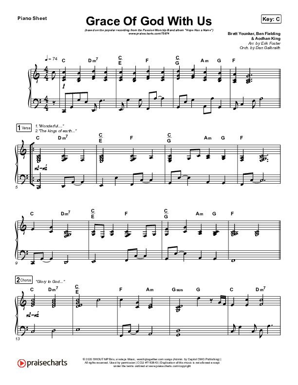 Grace Of God With Us Piano Sheet (Passion / Chidima)