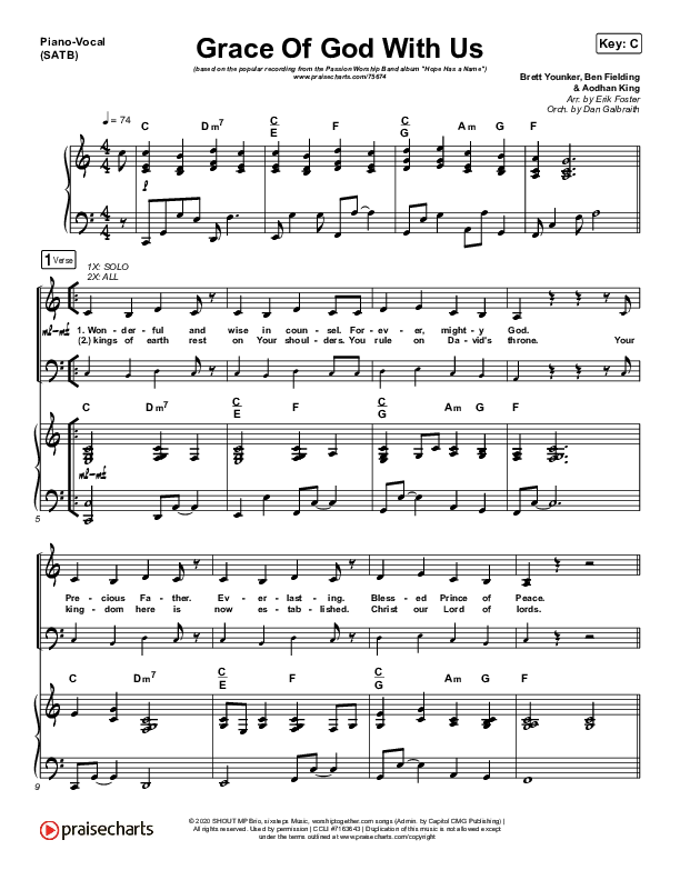 Grace Of God With Us Piano/Vocal (SATB) (Passion / Chidima)