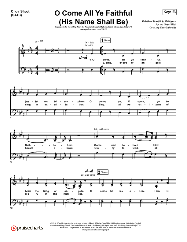 O Come All Ye Faithful (His Name Shall Be) Choir Sheet (SATB) (Passion / Melodie Malone)