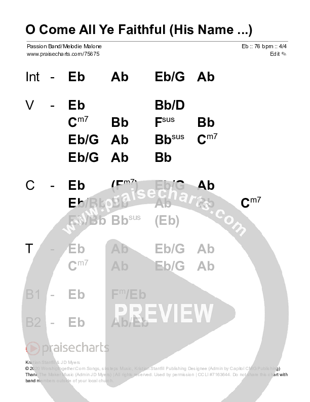 O Come All Ye Faithful (His Name Shall Be) Stage Chart (Passion / Melodie Malone)