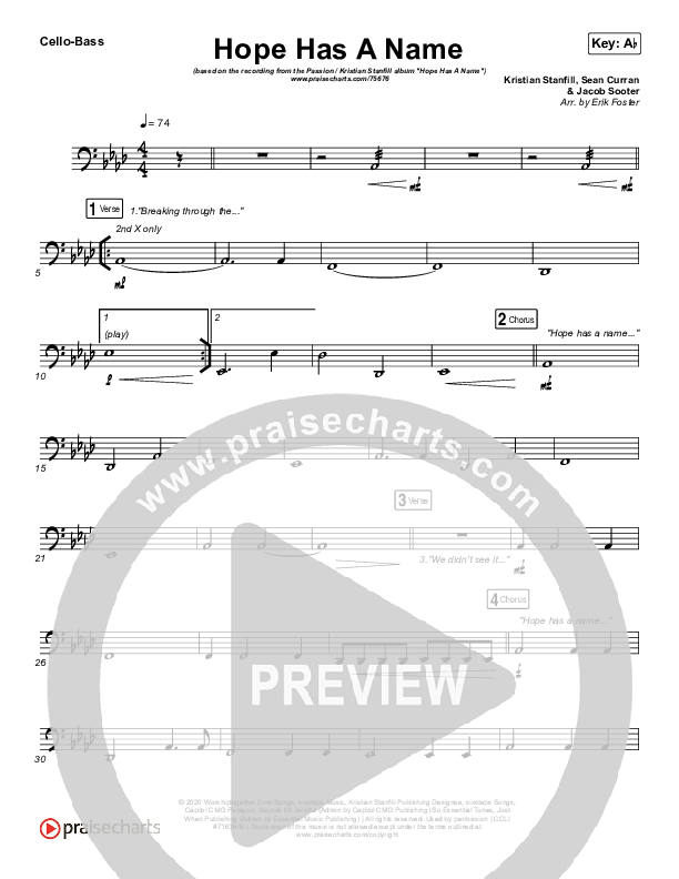 Hope Has A Name Cello/Bass (Passion / Kristian Stanfill)