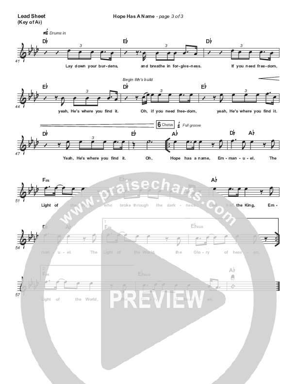 Hope Has A Name Lead Sheet (Melody) (Passion / Kristian Stanfill)