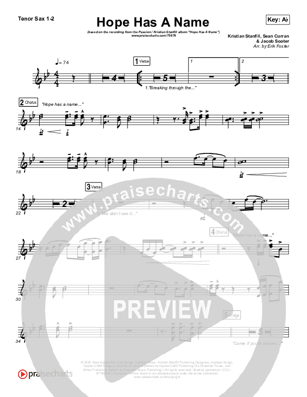 Hope Has A Name Tenor Sax 1/2 (Passion / Kristian Stanfill)