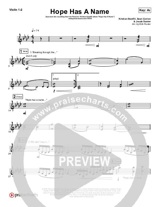 Hope Has A Name Violin 1/2 (Passion / Kristian Stanfill)