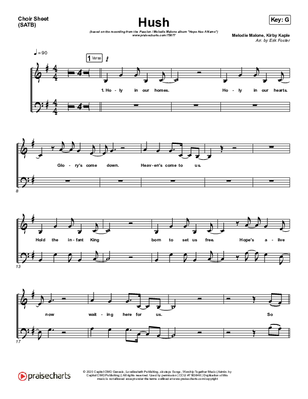 Hush Choir Vocals (SATB) (Passion / Melodie Malone)