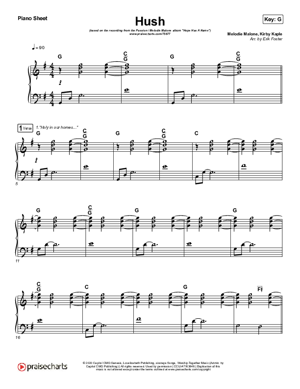 Hush Piano Sheet (Passion / Melodie Malone)