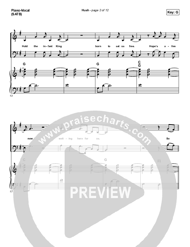 Hush Piano/Vocal (SATB) (Passion / Melodie Malone)