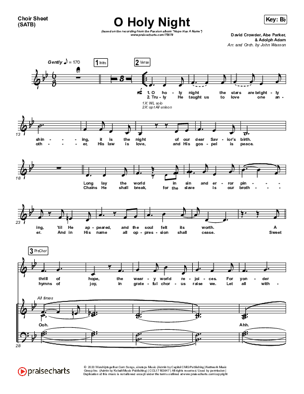 O Holy Night Choir Sheet (SATB) (Print Only) (Passion / Crowder)
