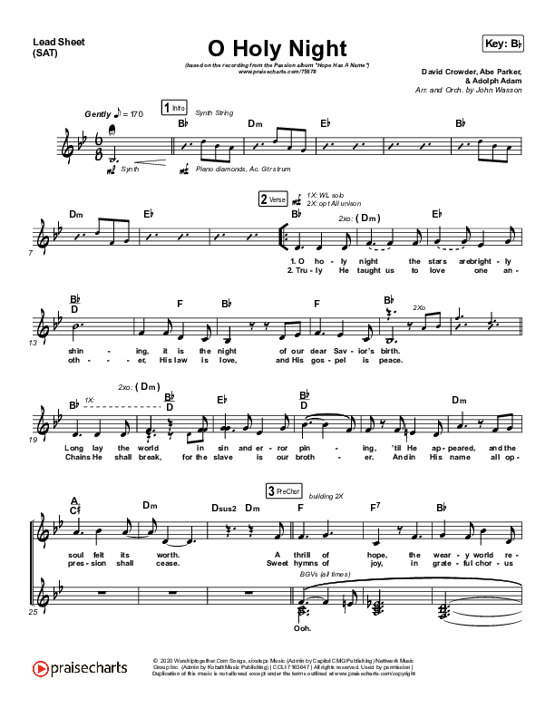 O Holy Night Lead Sheet (Print Only) (Passion / Crowder)