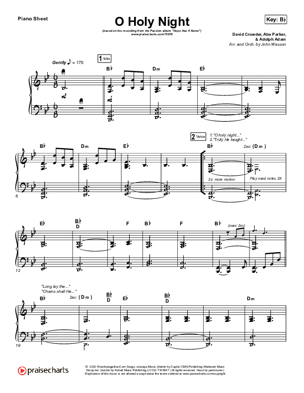 O Holy Night Piano Sheet (Passion / Crowder)