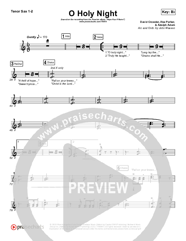 O Holy Night Tenor Sax 1/2 (Passion / Crowder)