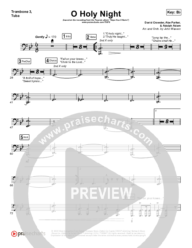 O Holy Night Trombone 3/Tuba (Passion / Crowder)