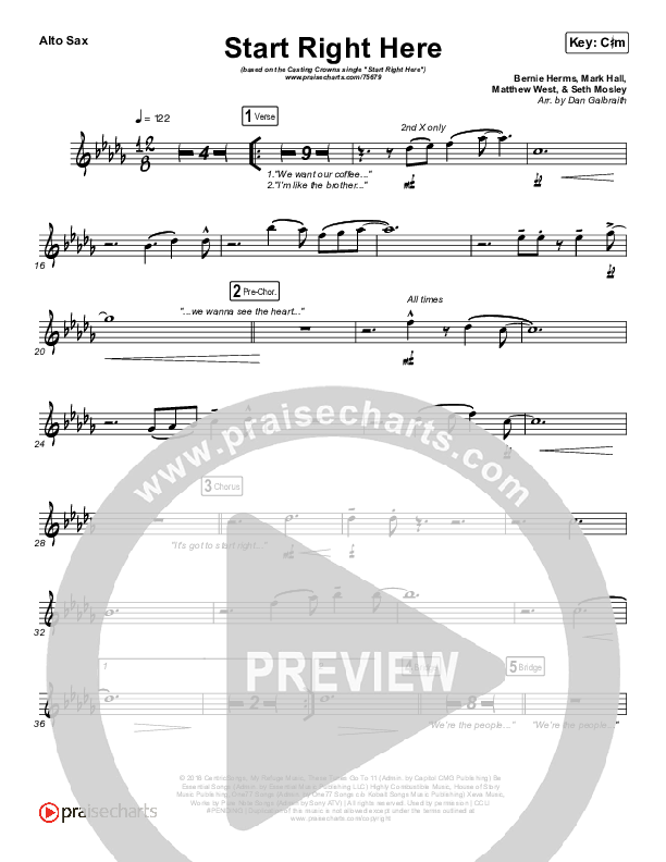 Start Right Here (Single) Alto Sax (Casting Crowns)