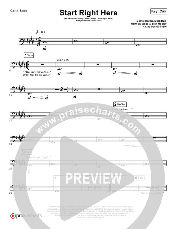 Start Right Here (Single) Cello/Bass (Casting Crowns)